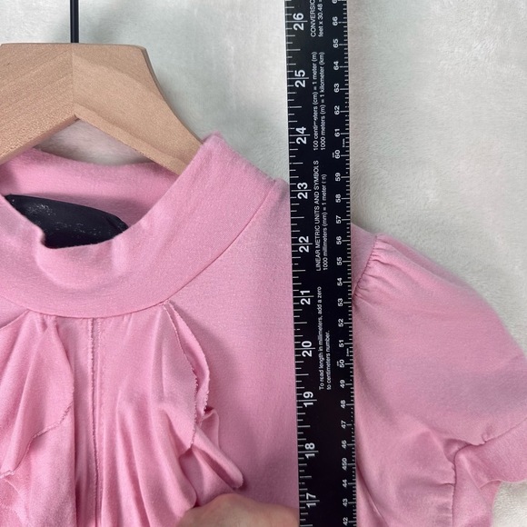 Y2K Scene Pink Barbiecore Ruffle Front Mock Neck Short Sleeve Blouse Size S Top - Picture 8 of 10